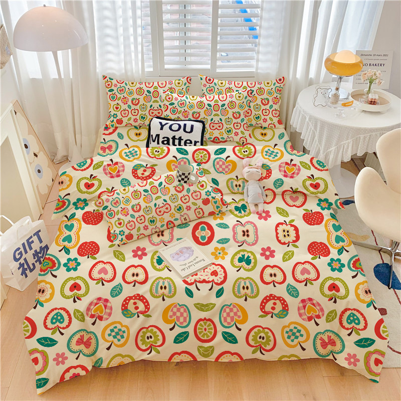 Aesthetic Floral Duvet Cover - Cottagecore Vintage Colorful Apple Floral Bedding
