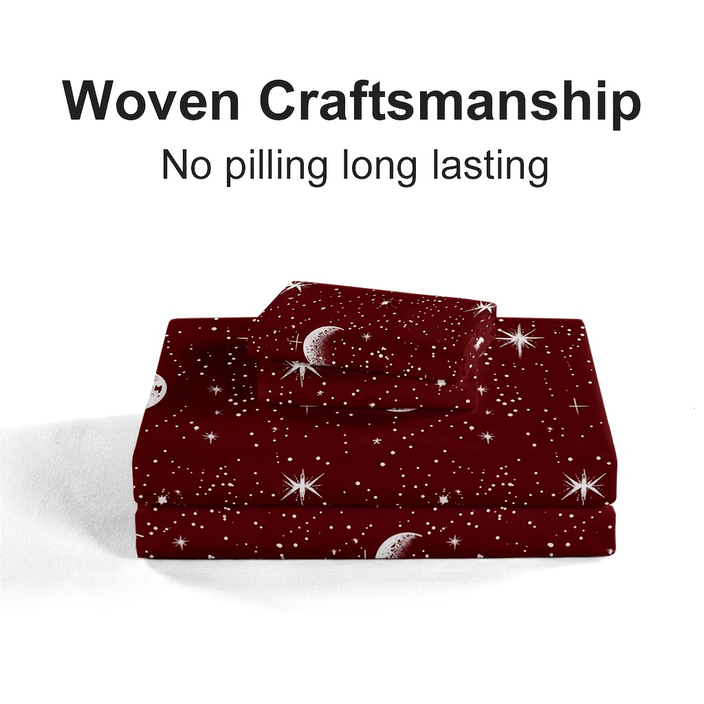 4Pcs Red Moon And Star Print M - огляд і ціна Fitted Bed Sheets Deep Pocket